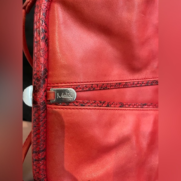 VINTAGE Italian Red Leather Shoulder Strap Purse with Snakeskin Leather Details - Picture 7 of 13